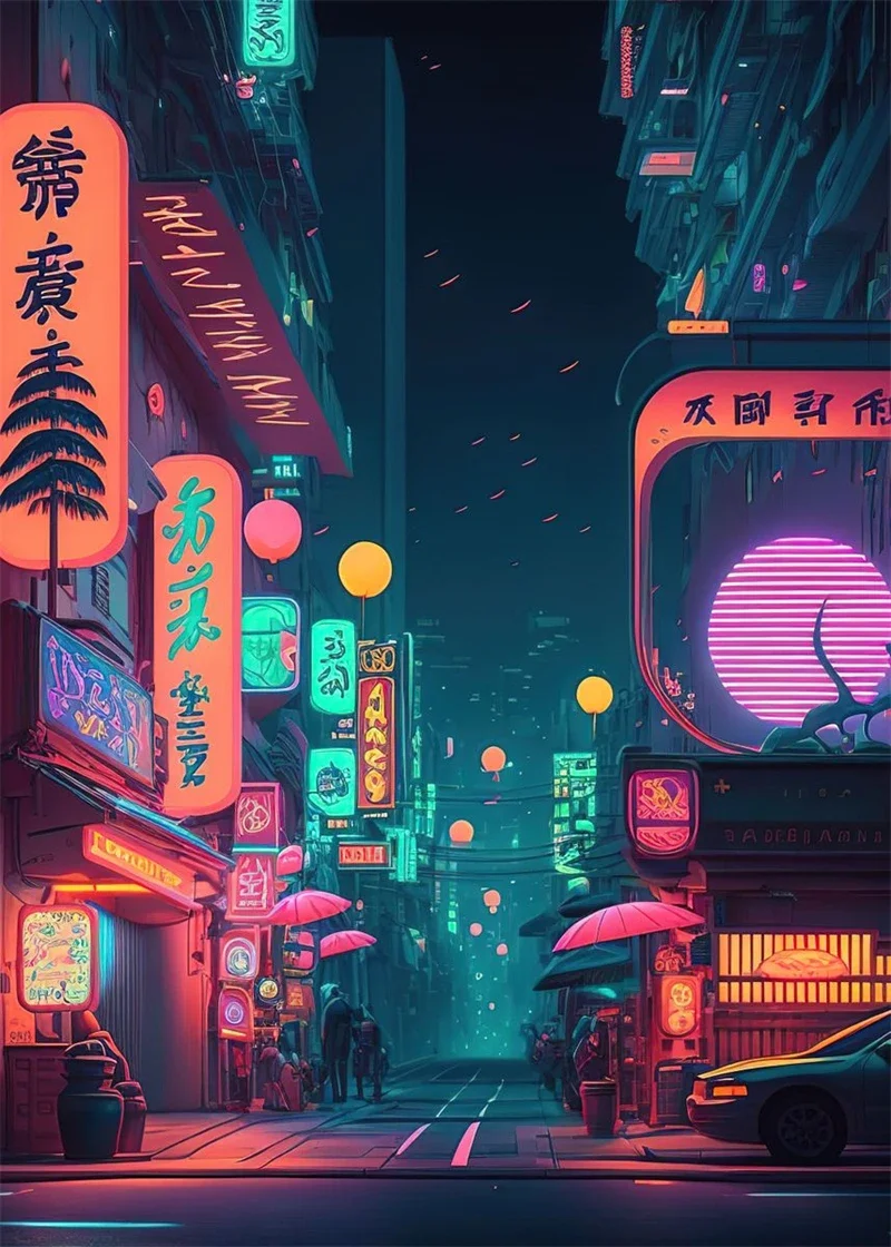 Tokio neon - plakat miejski pop Ciemny szary