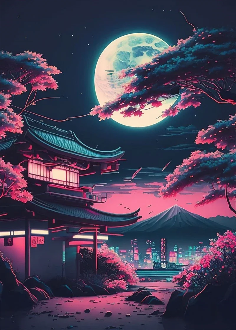 Tokio neon - plakat miejski pop Głęboki niebieski