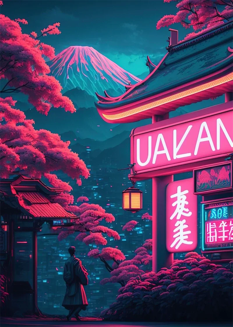 Tokio neon - plakat miejski pop Khaki