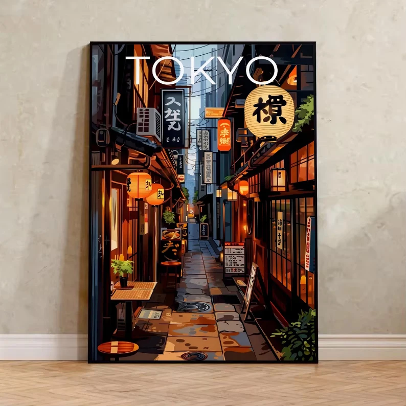 Plakat Tokio nocą – retro japoński krajobraz Wzór 3