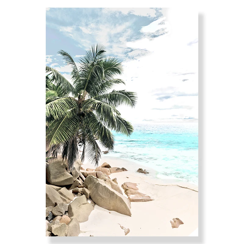 Plakat tropikalna plaża z palmami Wzór 10