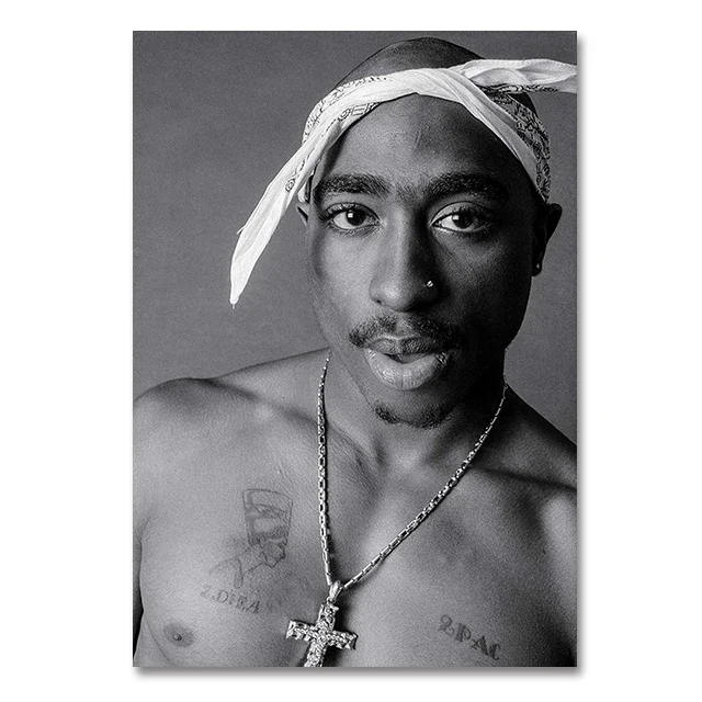 Plakat Tupac 2Pac – czarno-biały portret Granatowy