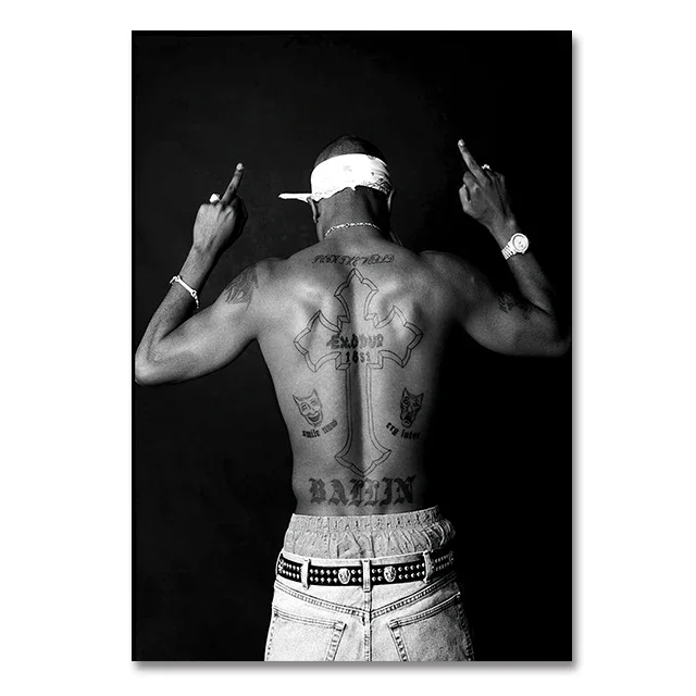 Plakat Tupac 2Pac – czarno-biały portret Jasnożółty