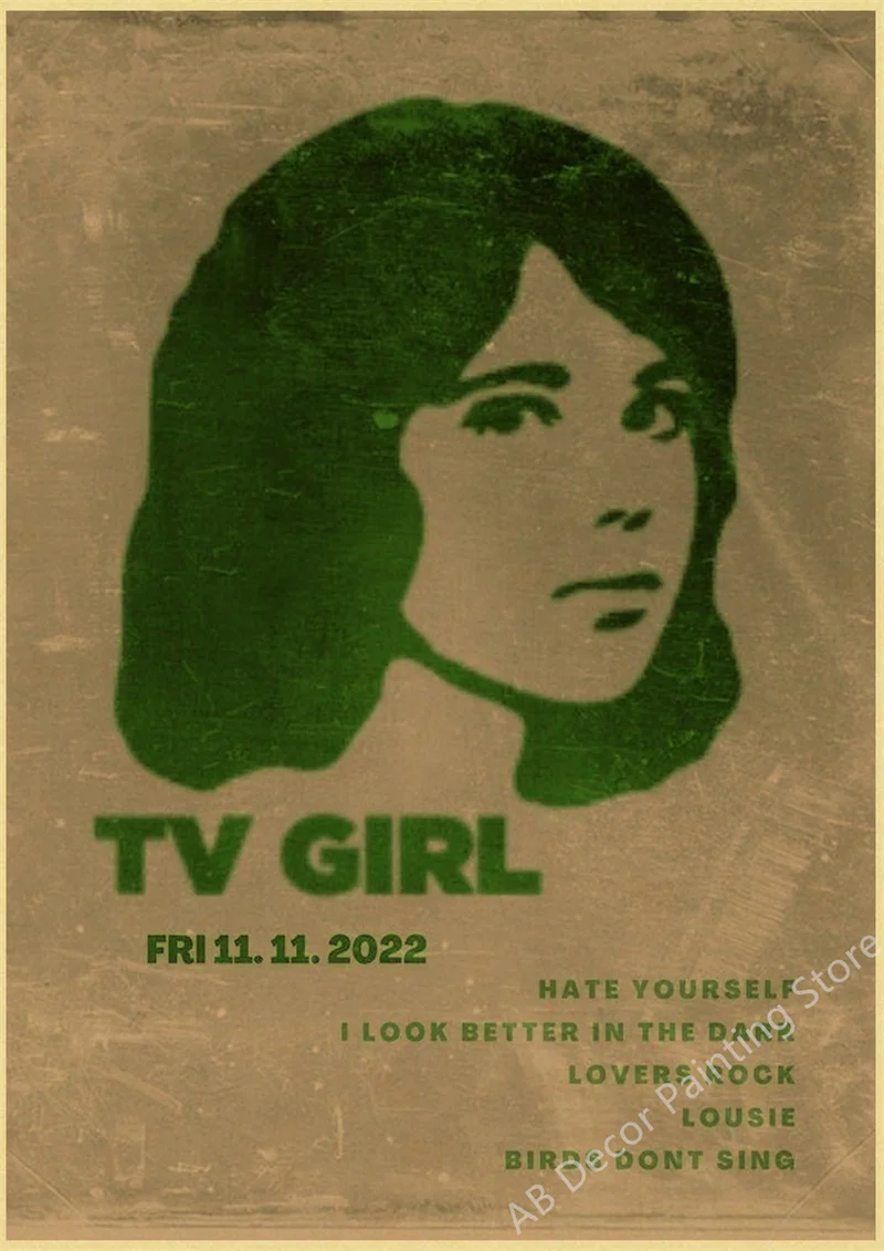 TV Girl plakat retro w stylu vintage Ciemny szary