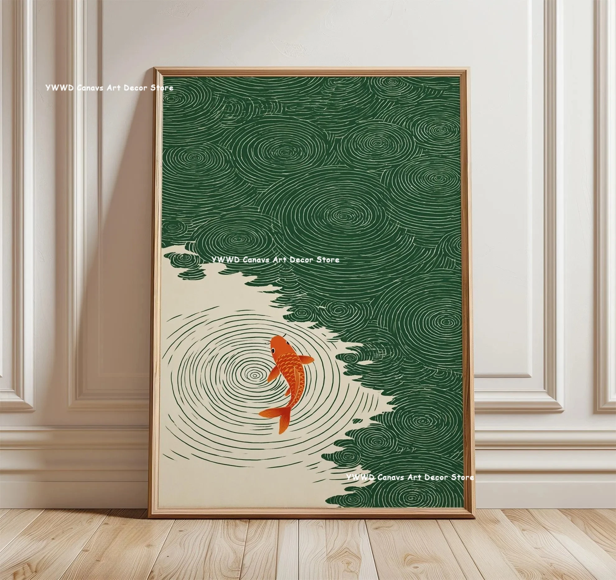 Plakat tygrys i karpie koi w stylu japońskim Ciemny szary