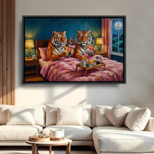 Plakat tygrys z pizzą dopamine art Biały