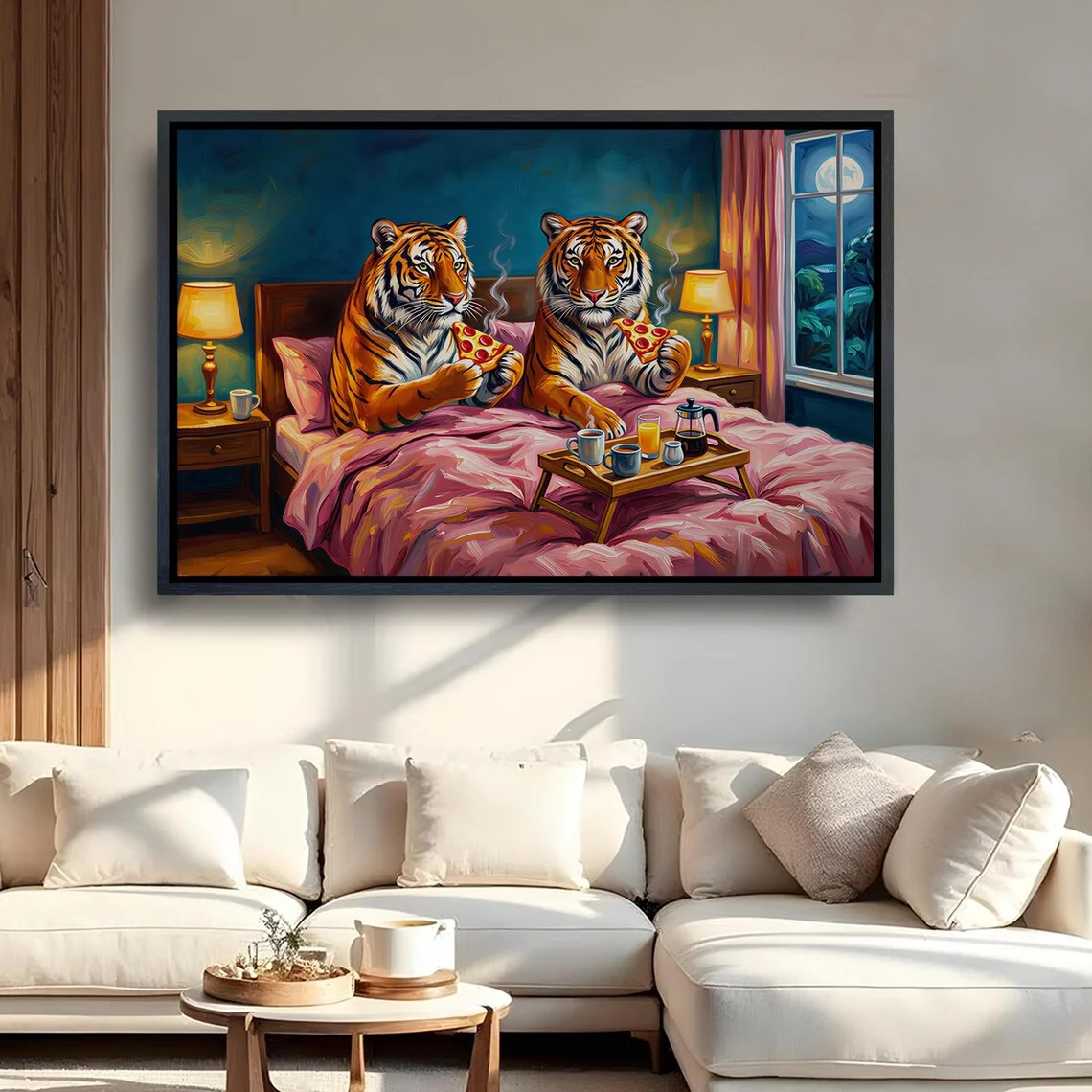 Plakat tygrys z pizzą dopamine art Biały
