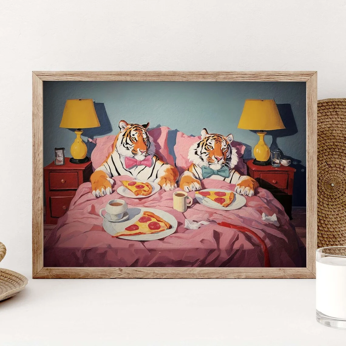 Plakat tygrys z pizzą dopamine art Zielony