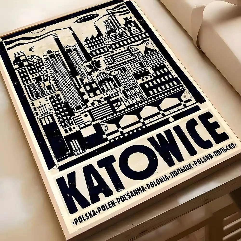 Plakat uliczka z widokiem na miasto Szary
