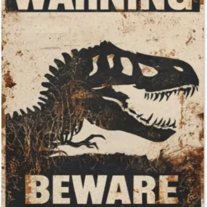 Uważaj na dinozaura - retro blaszany plakat Biały