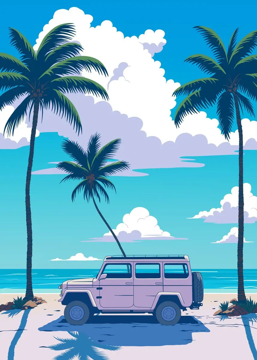 Plakat Hiroshi Nagai vaporwave lato Czarny