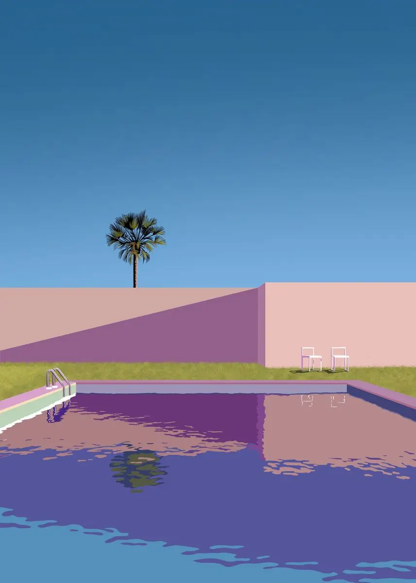 Plakat Hiroshi Nagai vaporwave lato Czerwony