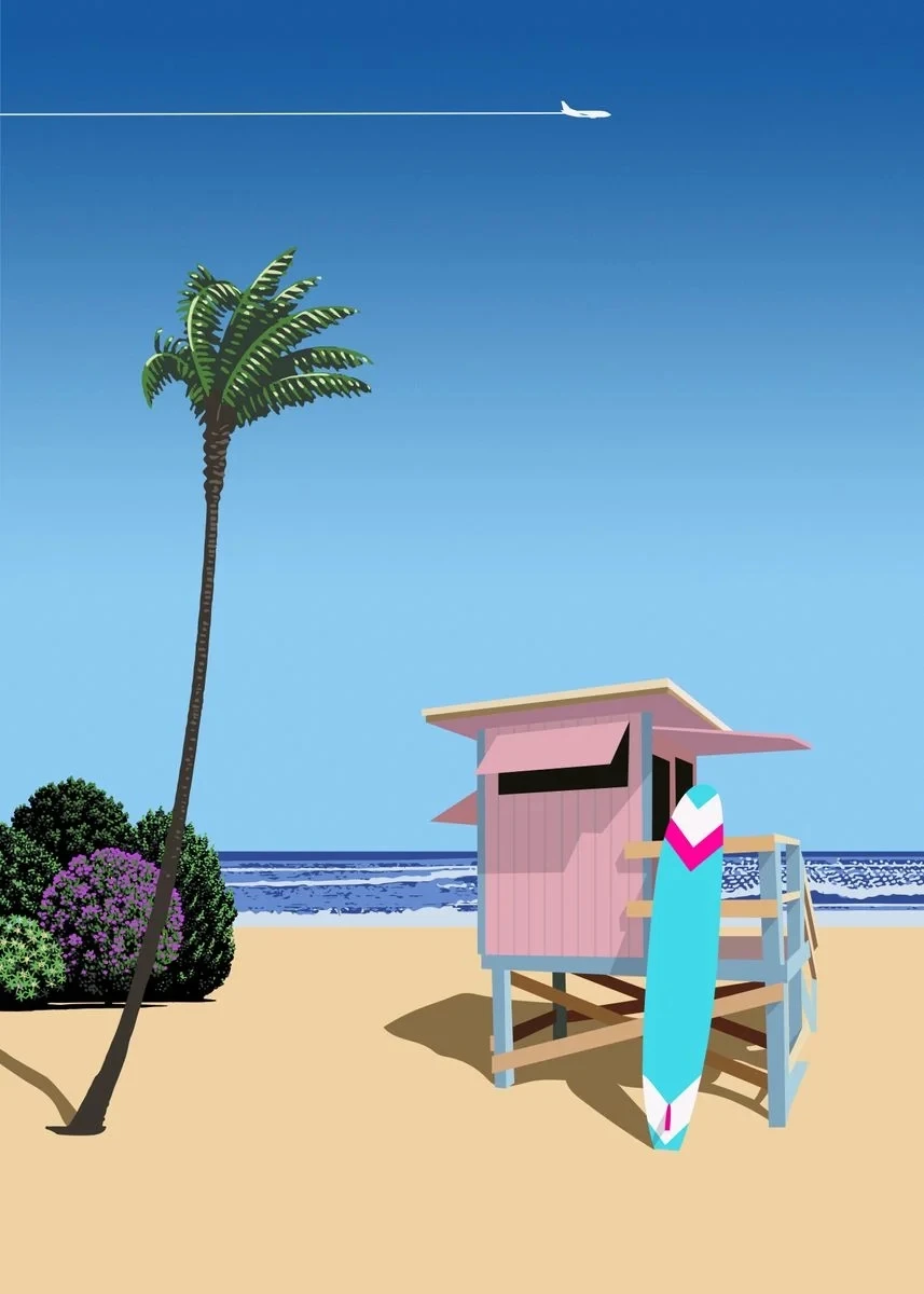 Plakat Hiroshi Nagai vaporwave lato Różowy