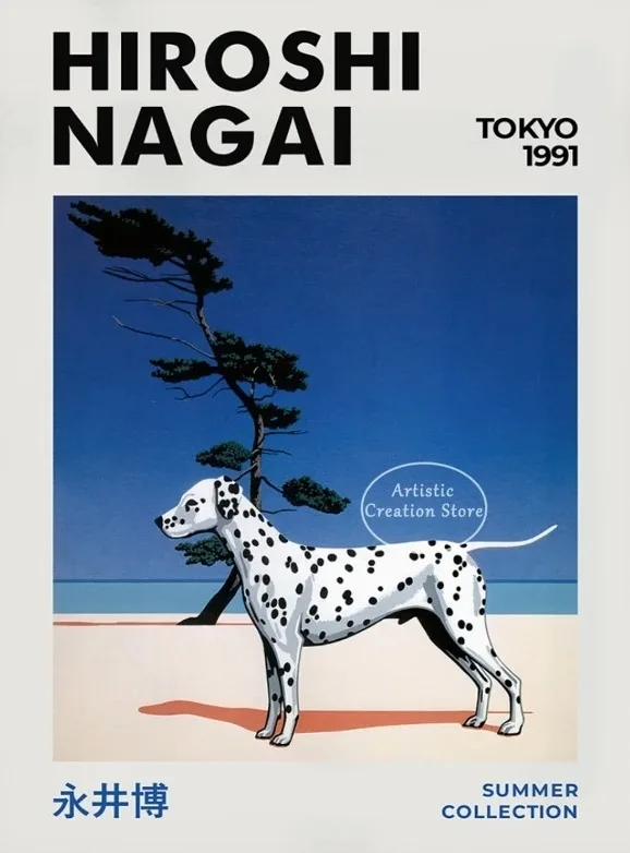 Plakat vaporwave Hiroshi Nagai - letnie miasto i plaża Wzór 5