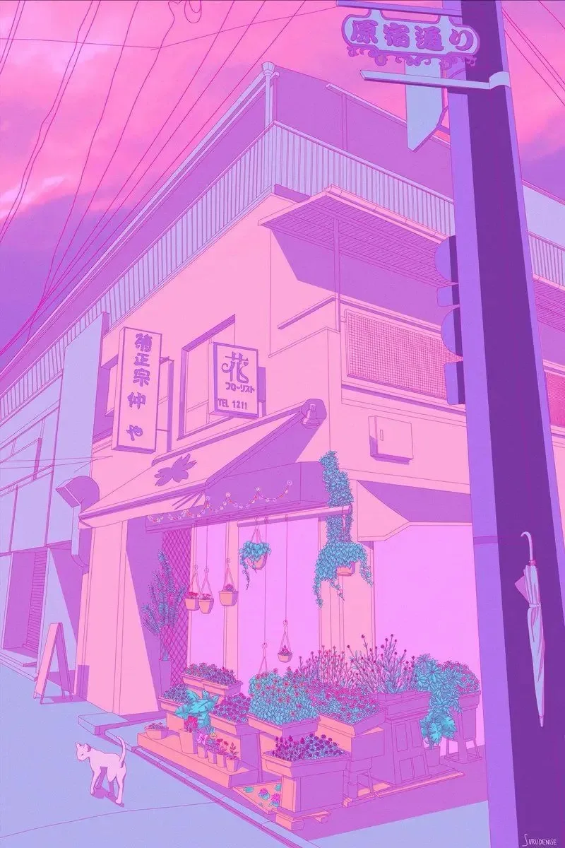 Plakat vaporwave - neonowe miasto lat 80. w stylu retro Wzór 8