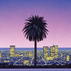 Hiroshi Nagai retro plaza - plakat vaporwave Biały