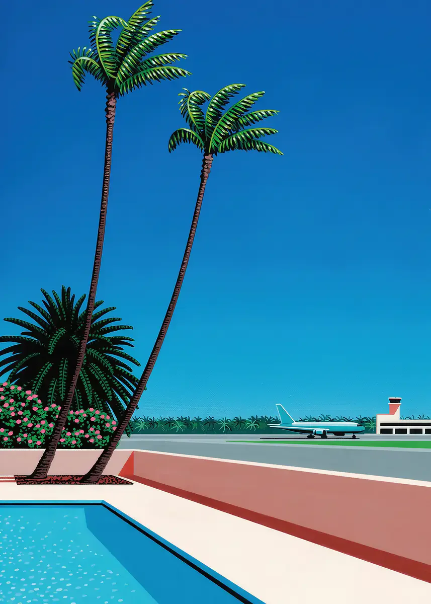 Hiroshi Nagai retro plaza - plakat vaporwave Czerwony