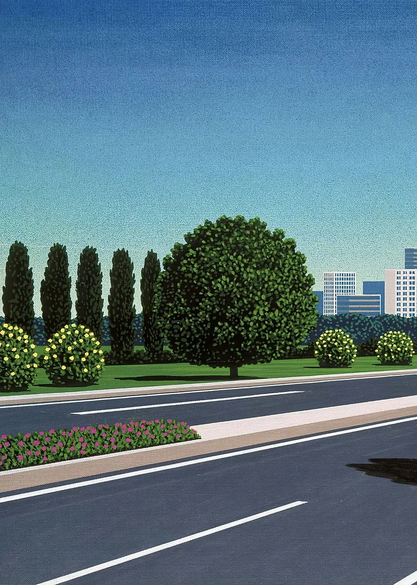 Hiroshi Nagai retro plaza - plakat vaporwave Jasnoszary