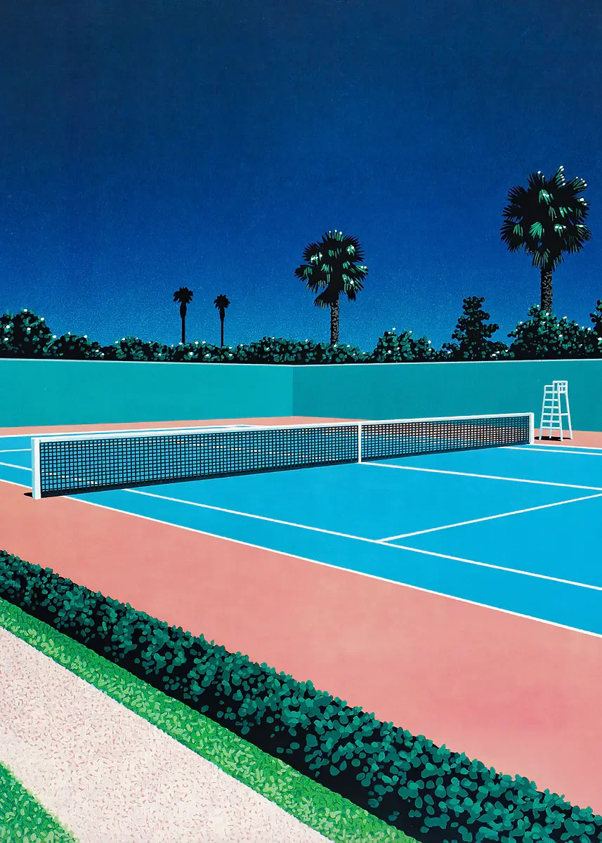 Hiroshi Nagai retro plaza - plakat vaporwave śliwka