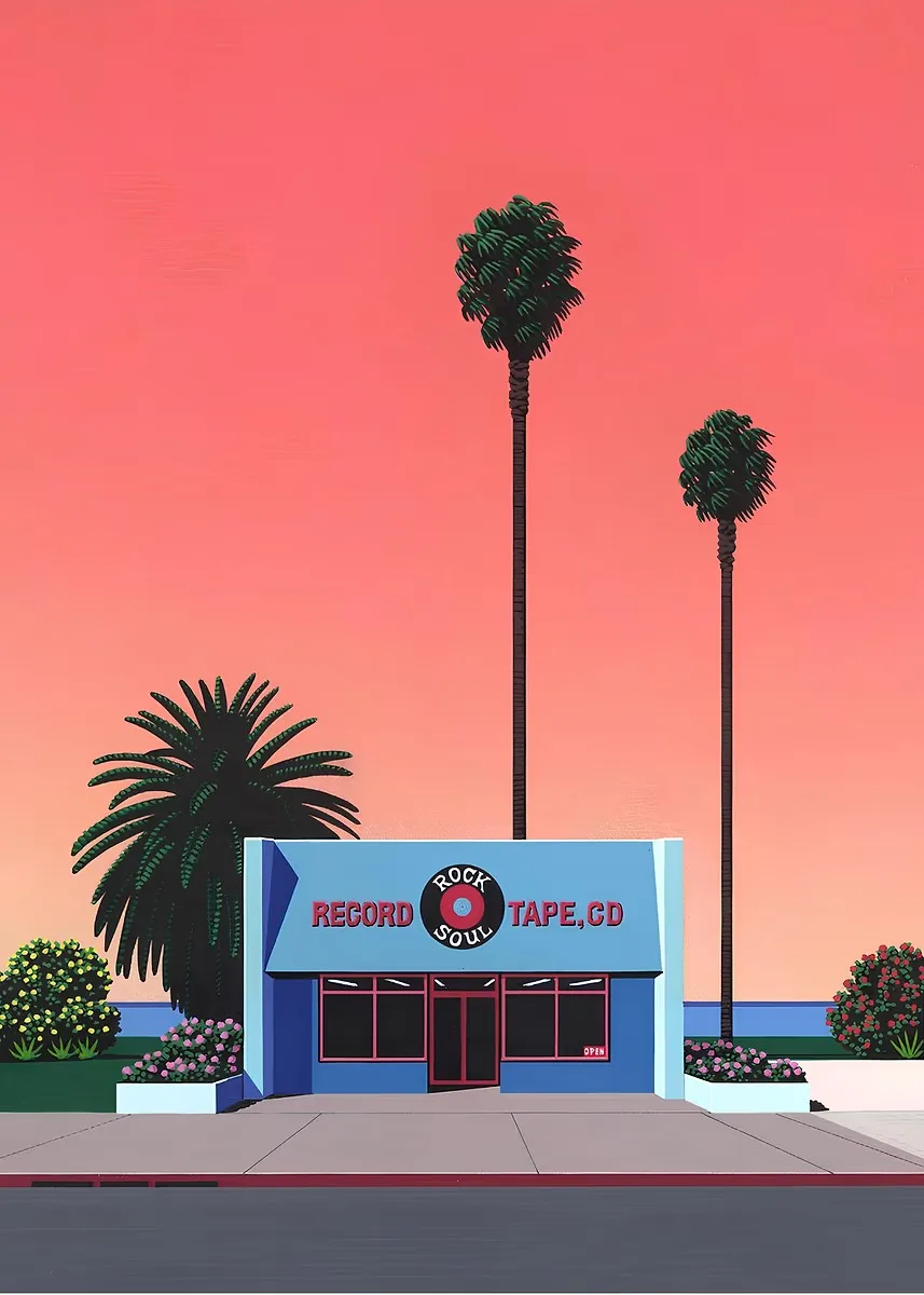 Hiroshi Nagai retro plaza - plakat vaporwave Zielony