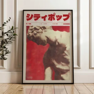 Japoński plakat vaporwave Y2K Granatowy