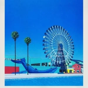 Vaporwave zachód słońca Hiroshi Nagai Burgundia