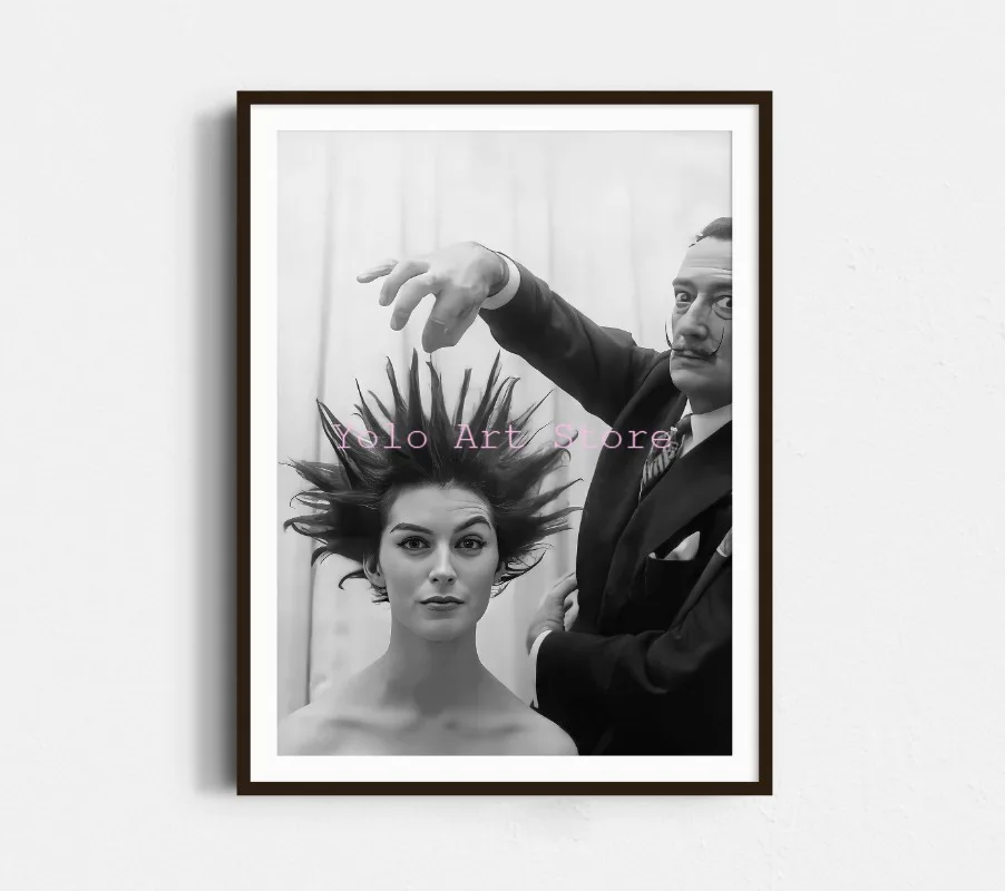Plakat vintage do salonu fryzjerskiego - czarno-biała grafika barber Biały