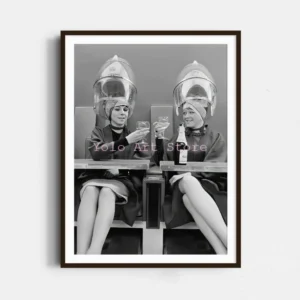 Plakat vintage do salonu fryzjerskiego - czarno-biała grafika barber Czarny
