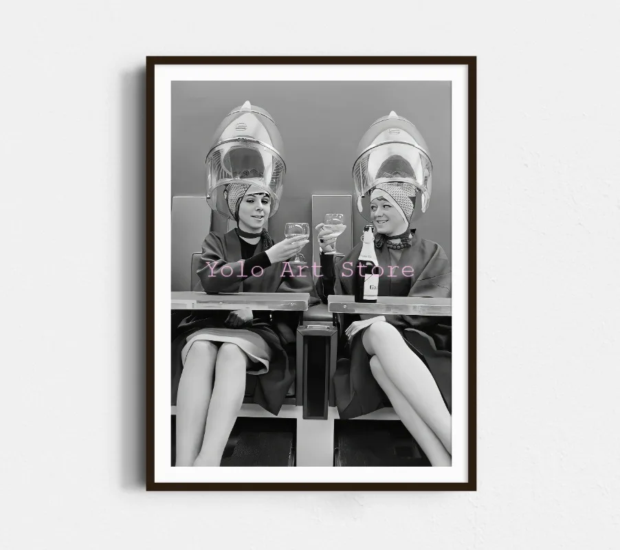 Plakat vintage do salonu fryzjerskiego - czarno-biała grafika barber Czarny