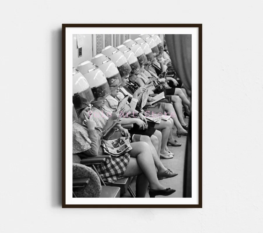 Plakat vintage do salonu fryzjerskiego - czarno-biała grafika barber Czerwony