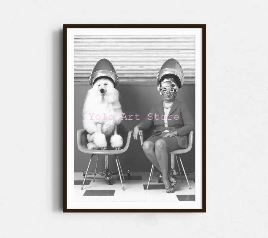 Plakat vintage do salonu fryzjerskiego - czarno-biała grafika barber Jasnoszary