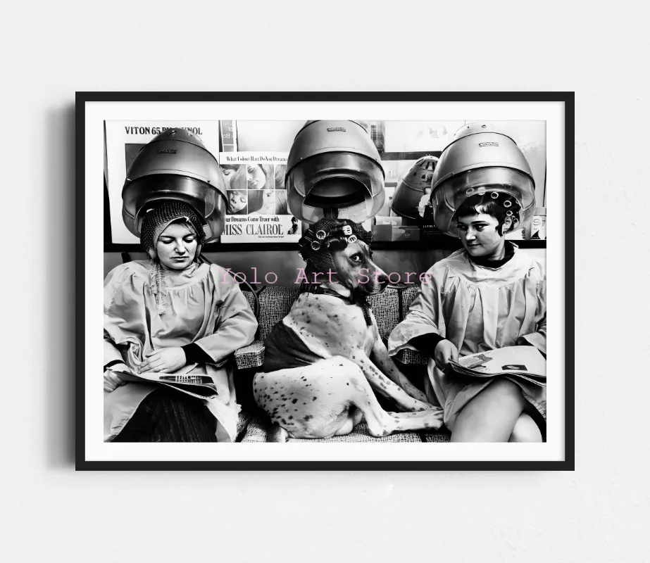 Plakat vintage do salonu fryzjerskiego - czarno-biała grafika barber Niebieski