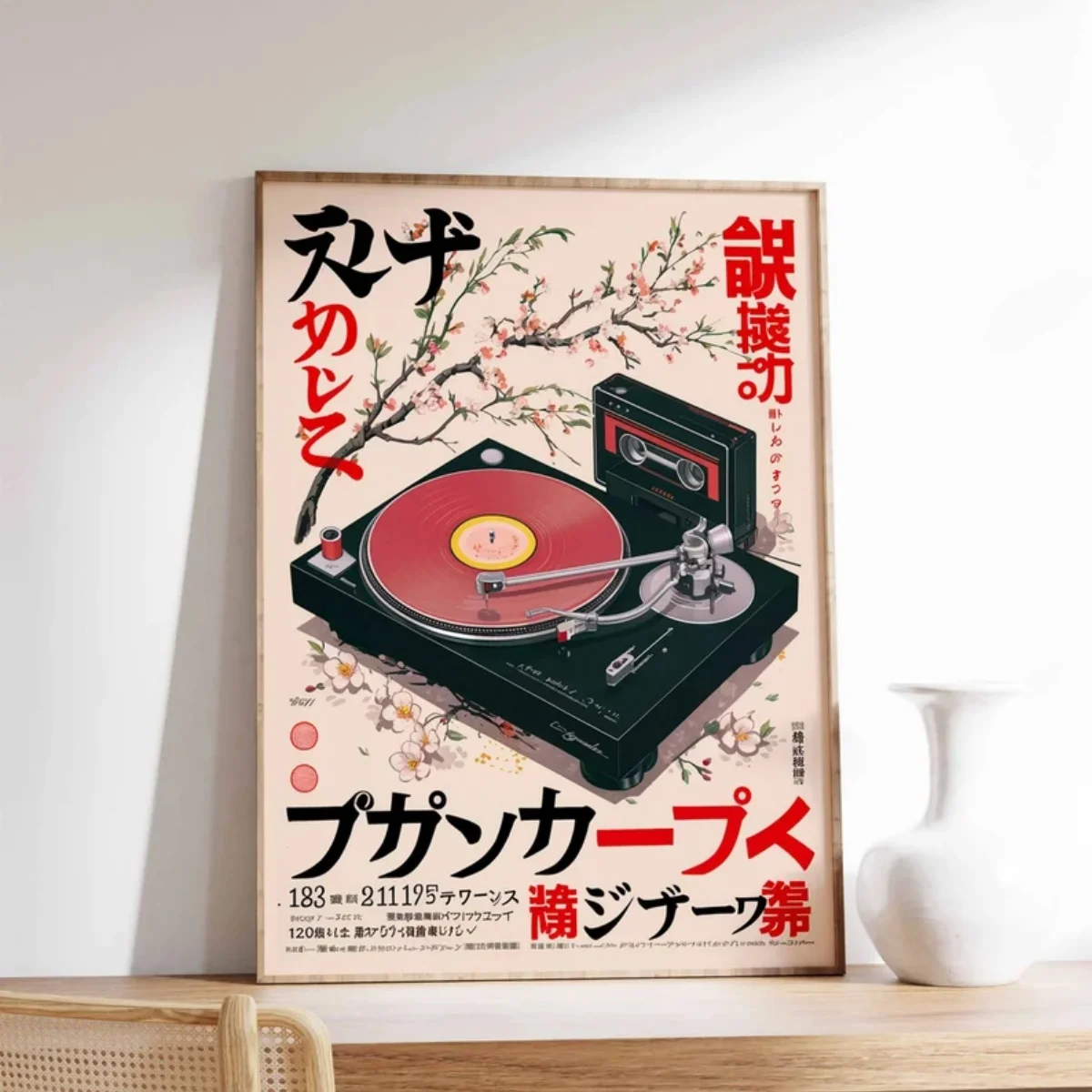Plakat vintage - Tygrysi kot przy gramofonie Szary