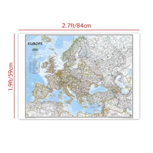 Plakat Vintage Mapa Europy Retro Niebieski