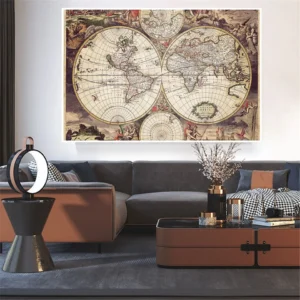 Vintage mapa świata - plakat na płótnie 