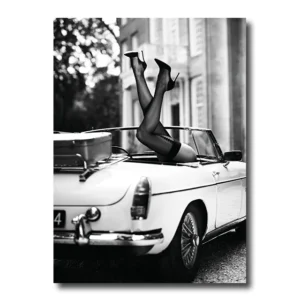 Vintage moda - czarno-biały plakat z kobietą Jasnożółty