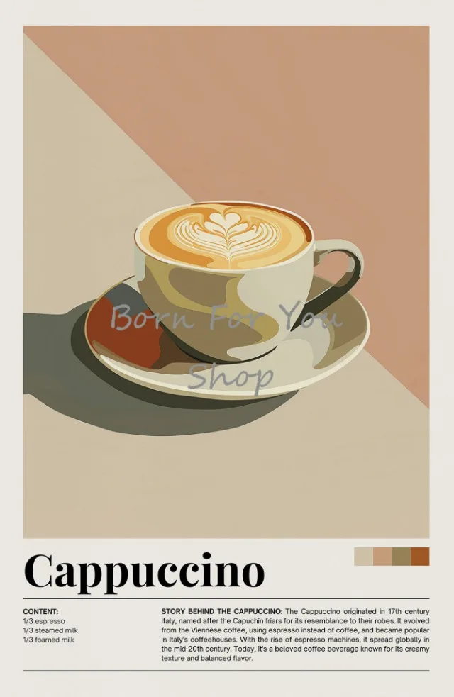 Plakat vintage napoje kawowe i matcha Biały