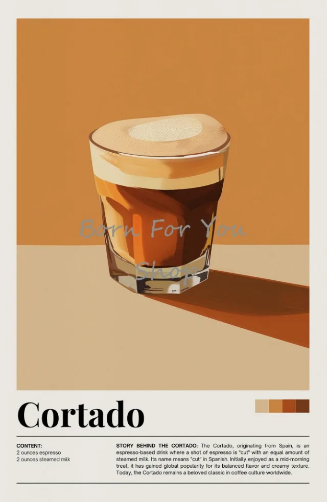 Plakat vintage napoje kawowe i matcha Burgundia