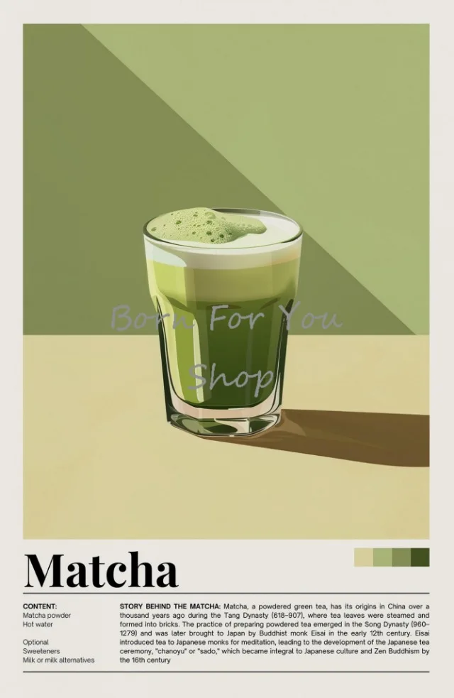 Plakat vintage napoje kawowe i matcha Jasnoszary