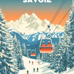 Plakat vintage wyciąg narciarski w Alpach Wzór 1