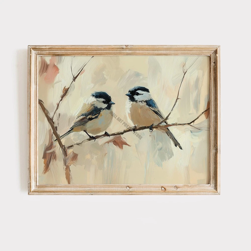 Plakat Vintage Ptaki Antyczny Szkic Farmhouse Wzór 5