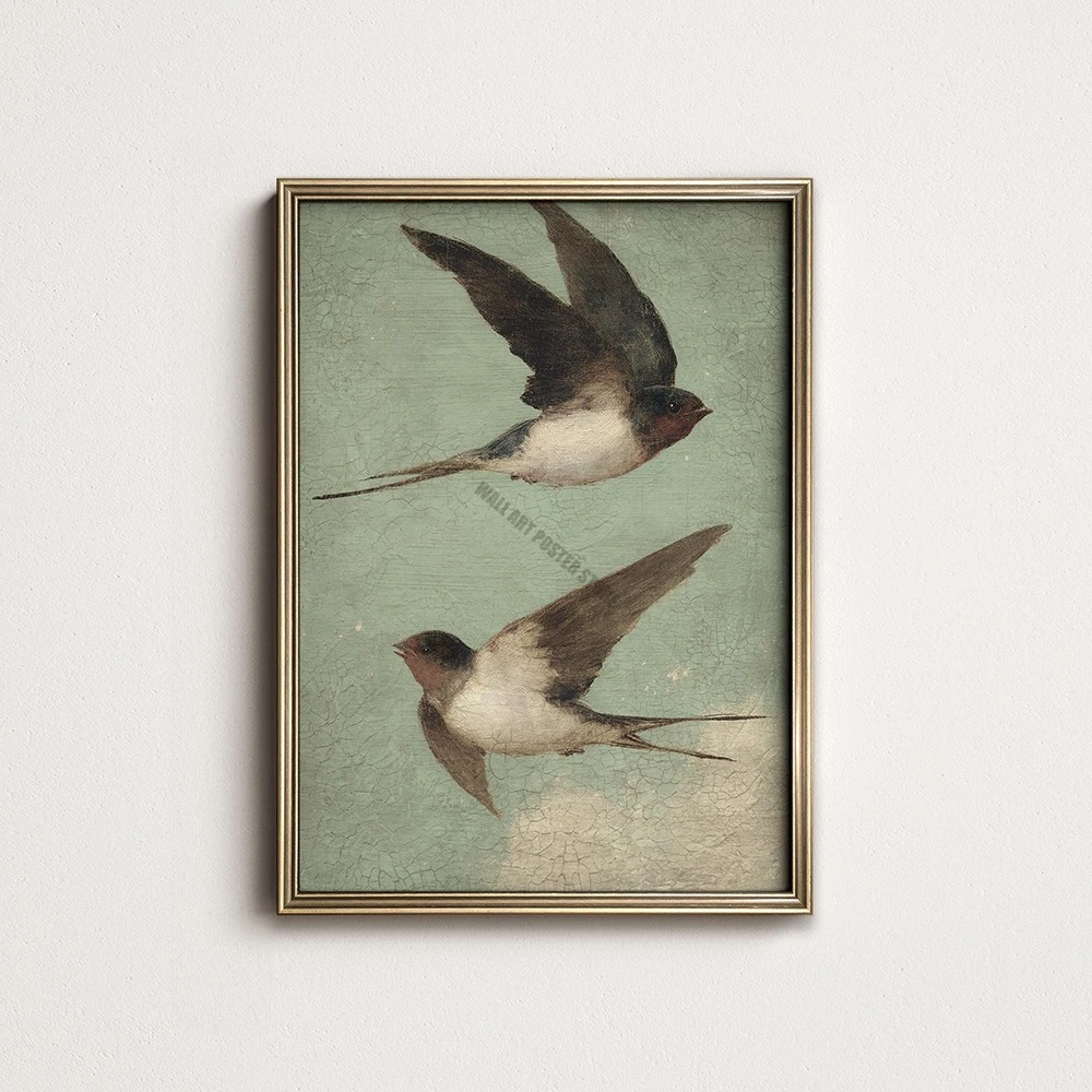 Plakat Vintage Ptaki Antyczny Szkic Farmhouse Wzór 6