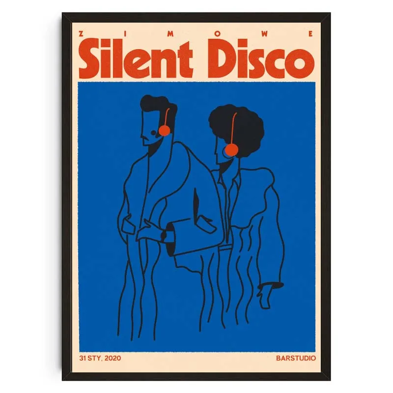 Plakat Vintage Retro Silent Disco Biały