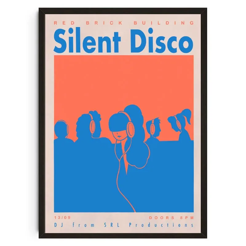 Plakat Vintage Retro Silent Disco żółty