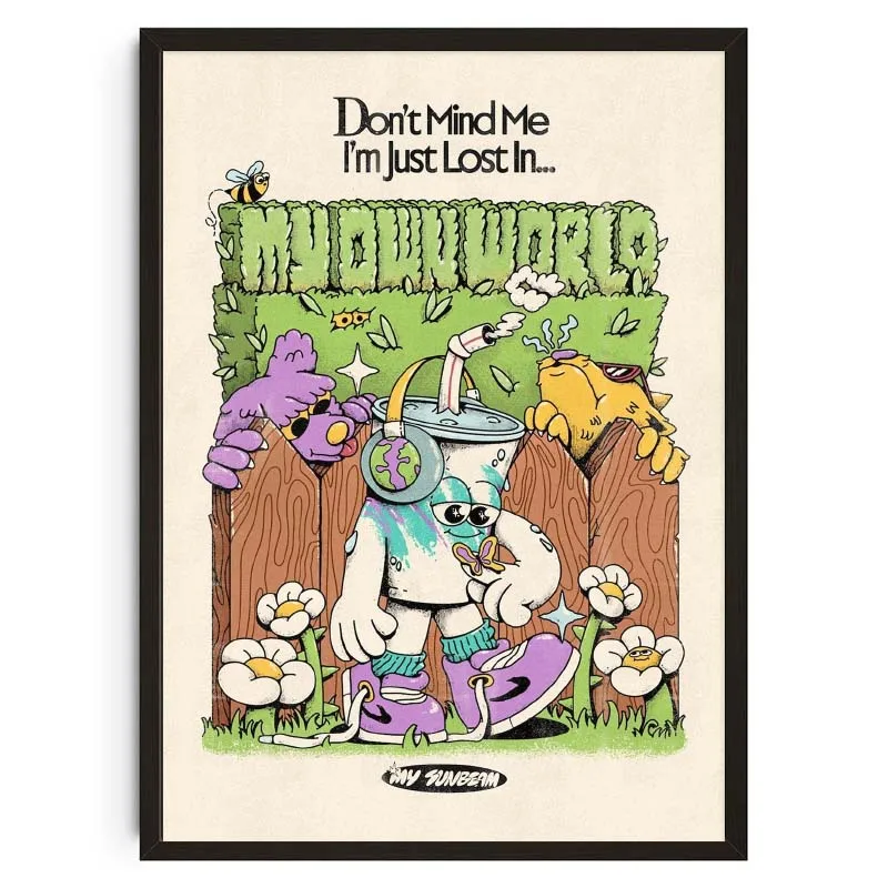 Plakat vintage zwierzęta i kwiaty Fuksja