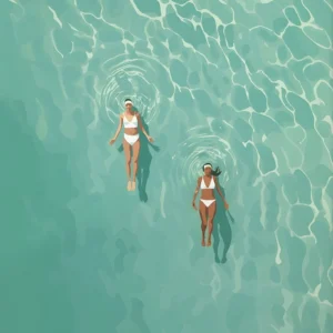 Plakat wakacyjny basen i plaża w stylu skandynawskim Wzór 1