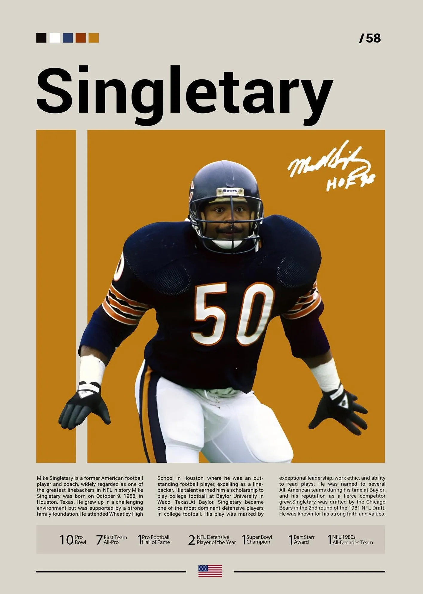 Walter Payton - plakat futbolu amerykańskiego Wzór 4