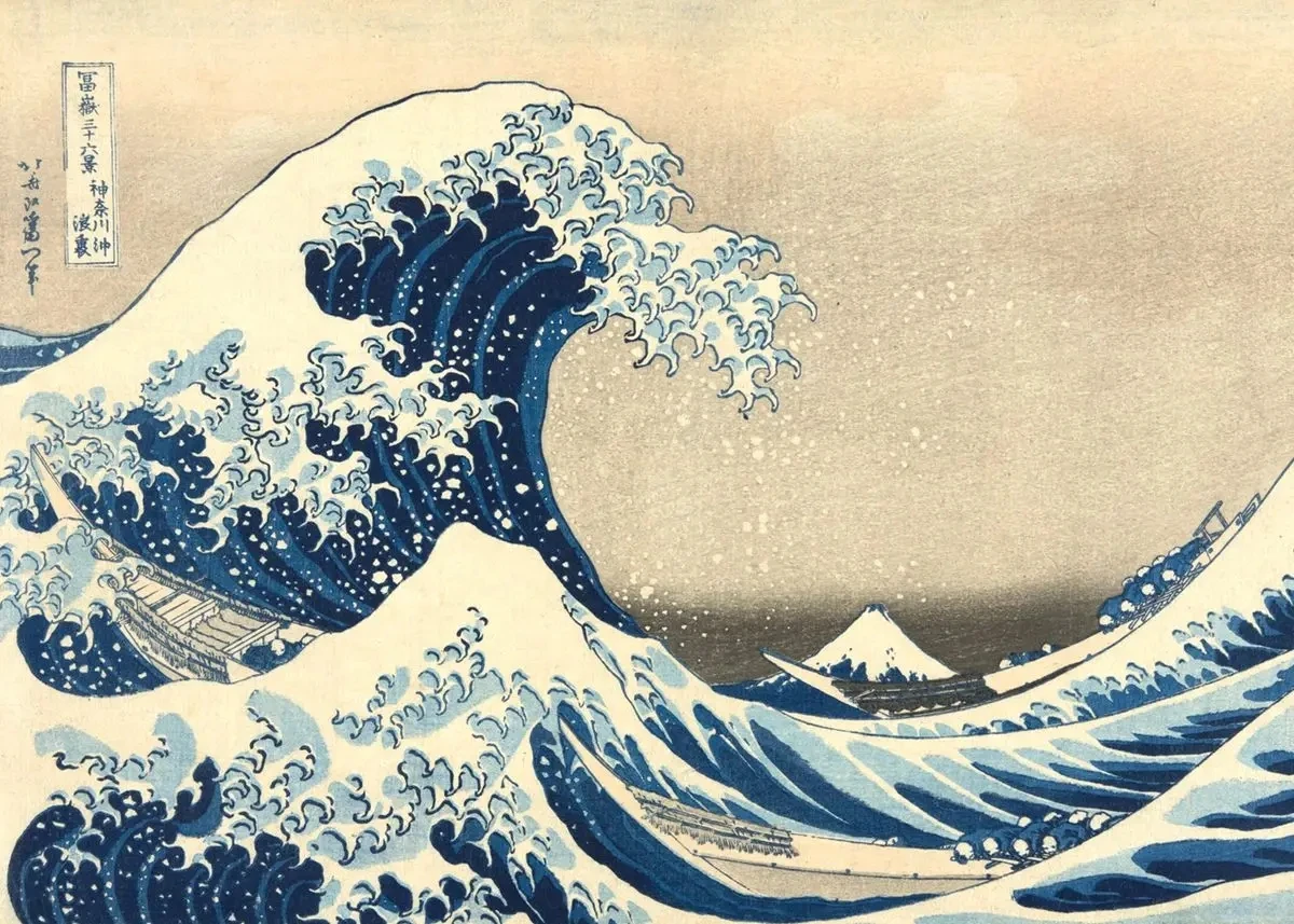 Plakat Wielka Fala Kanagawa kolorowy Biały