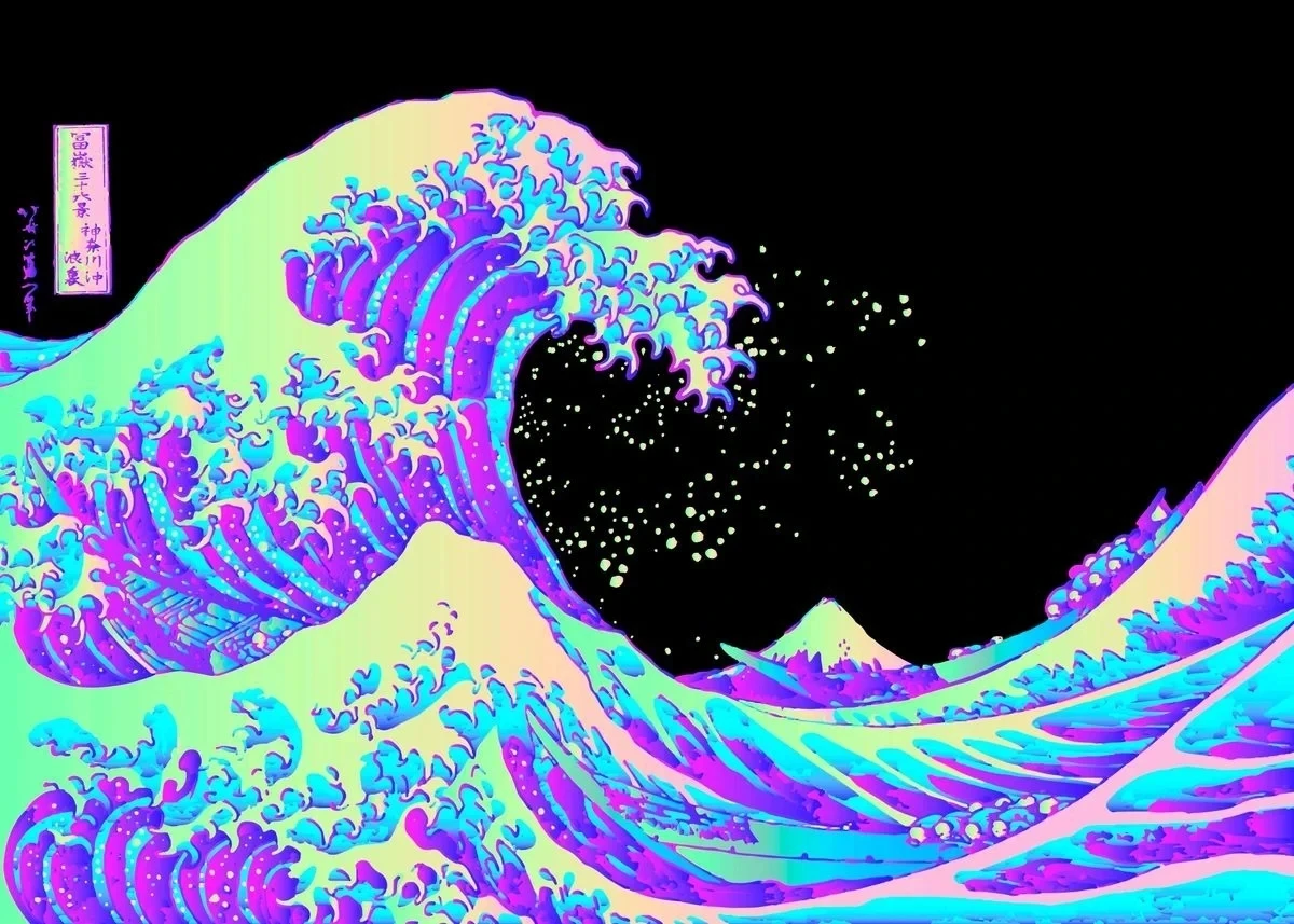 Plakat Wielka Fala Kanagawa kolorowy Fioletowy