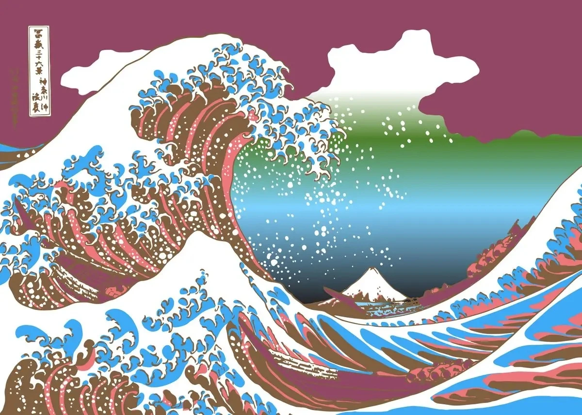 Plakat Wielka Fala Kanagawa kolorowy Zielony